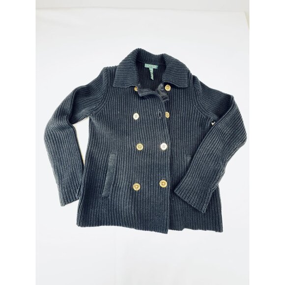 Lauren Ralph Knit Cardigan Black Cotton M Gold Button - Picture 5 of 9